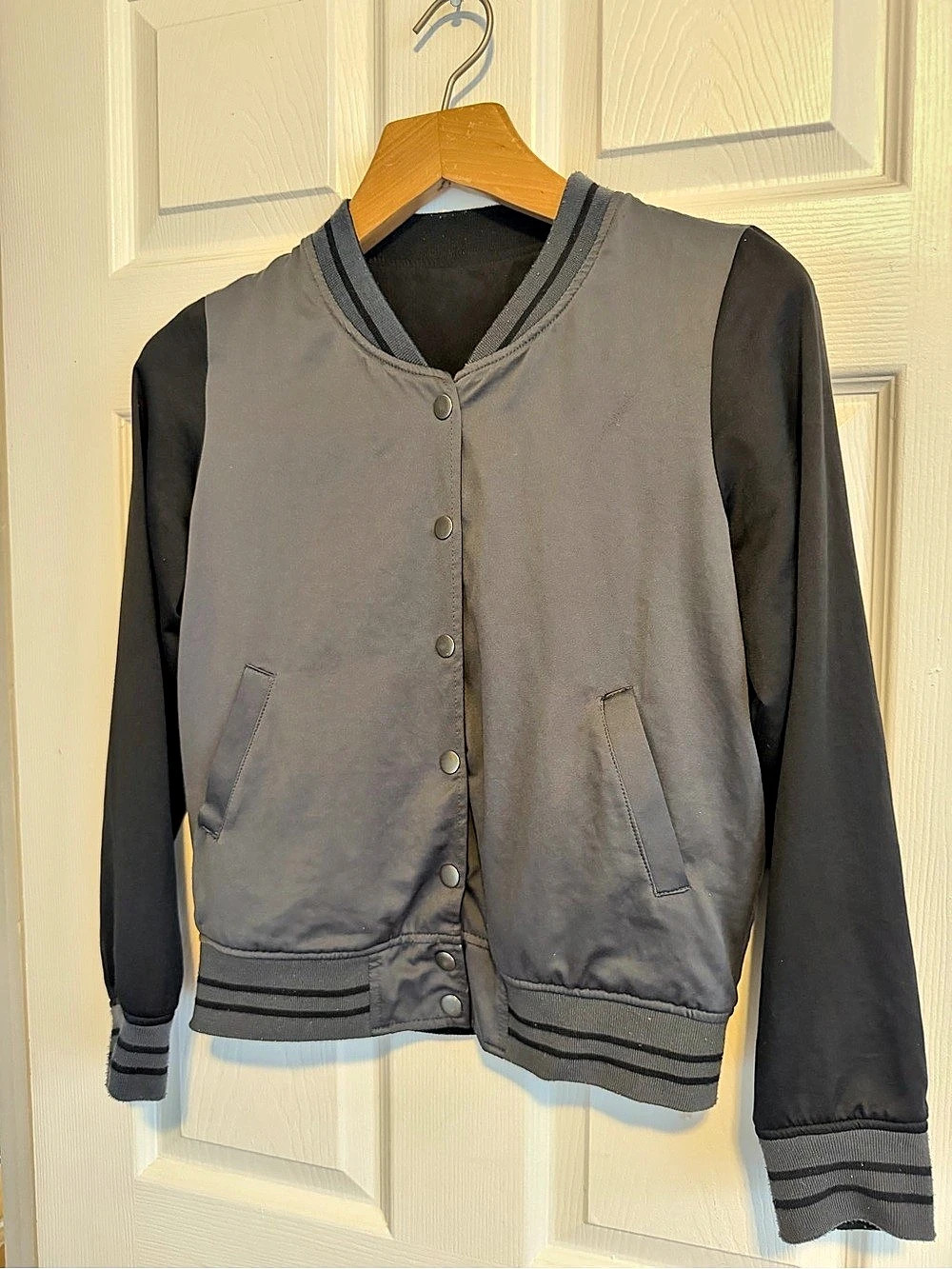 Vintage Reversible Varsity Bomber Jacket Gray Black